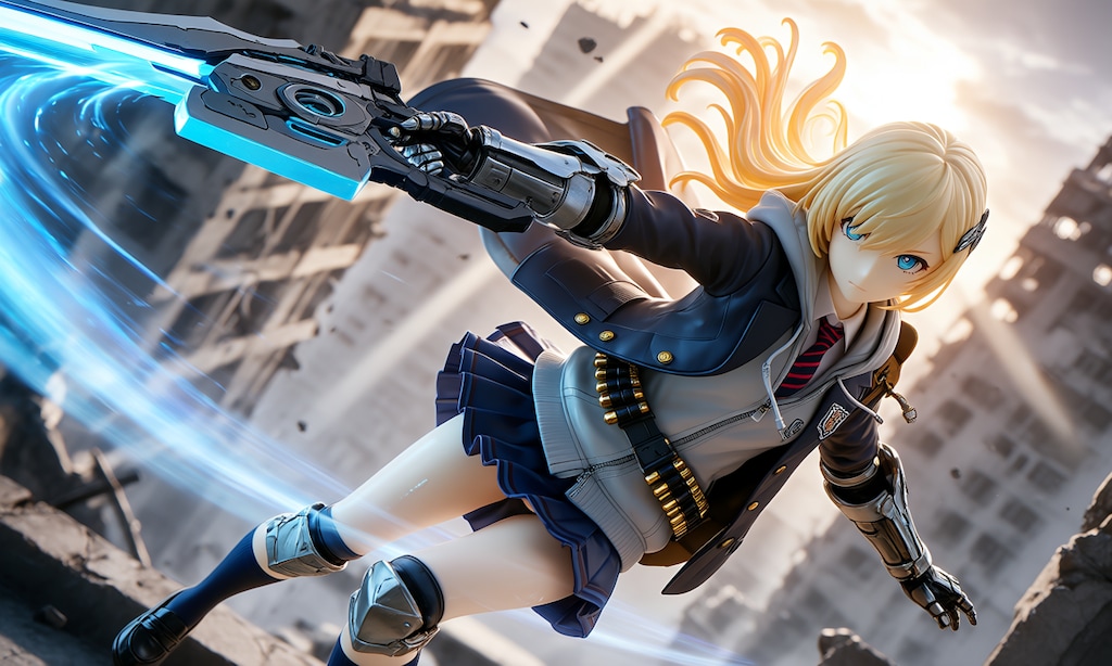 異世界制服少女達　メカ娘　ガンブレード使いの少女　アクリルドールフィギュア