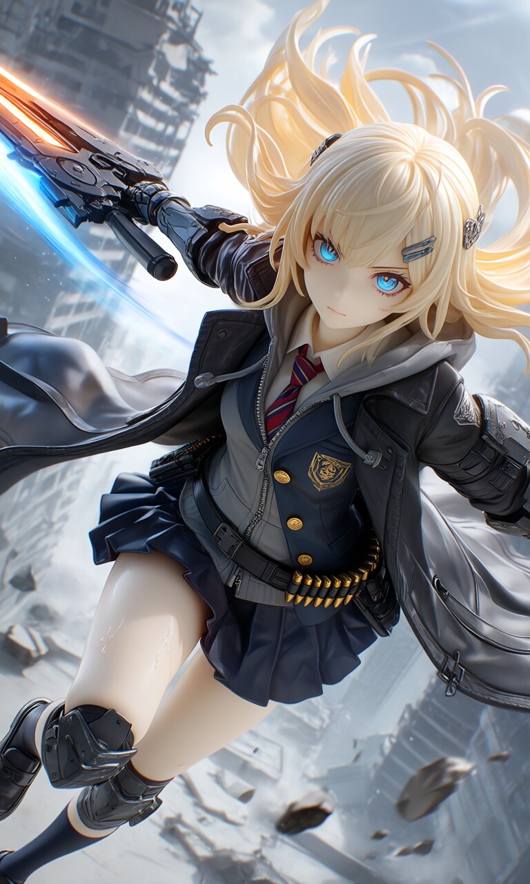 異世界制服少女達　メカ娘　ガンブレード使いの少女　アクリルドールフィギュア | の人気AIイラスト・グラビア