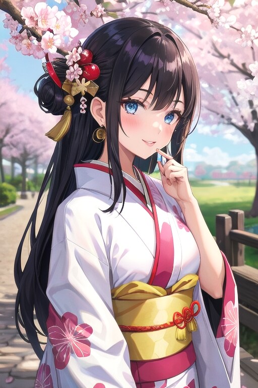 和装女子　花見