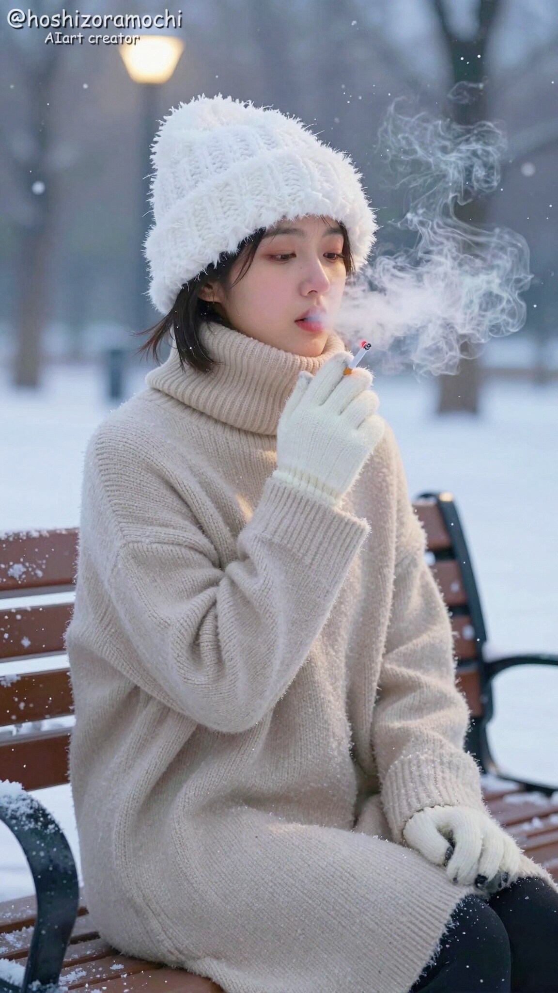 雪景色と温かいニット