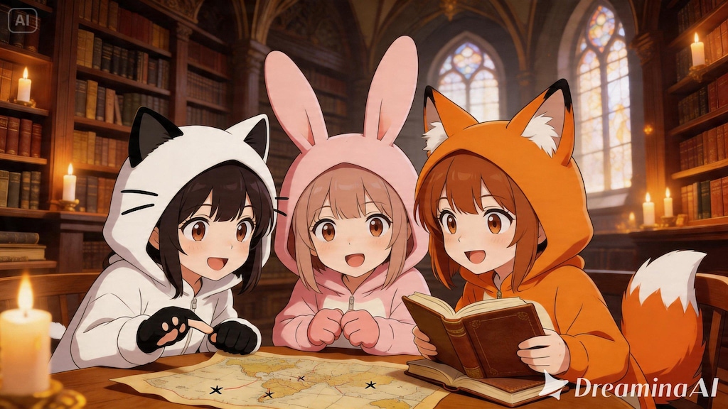 【All0424a2】中級者冒険者にランクアップしたので、街の大きな図書館で冒険に役立つ情報を収集した。（モデル: Seedream 5.0）