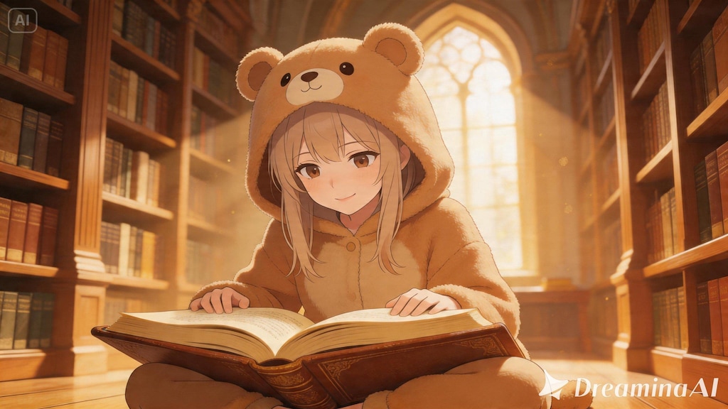 【All0424a2】中級者冒険者にランクアップしたので、街の大きな図書館で冒険に役立つ情報を収集した。（モデル: Seedream 5.0）