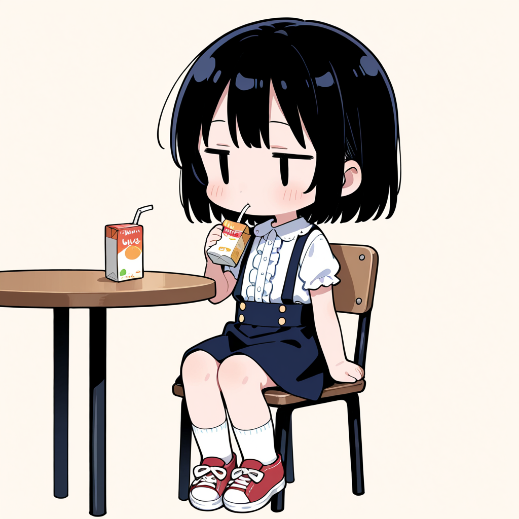 紙パックジュースを飲む