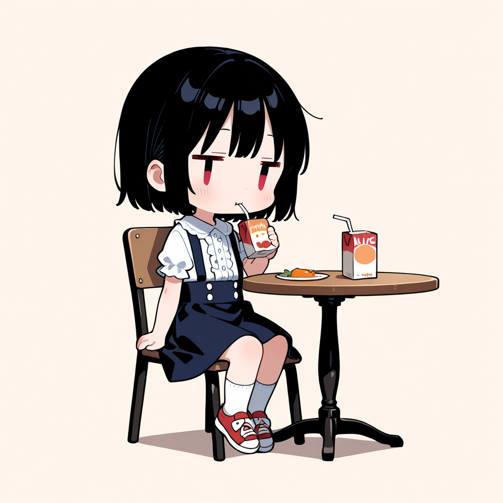 紙パックジュースを飲む