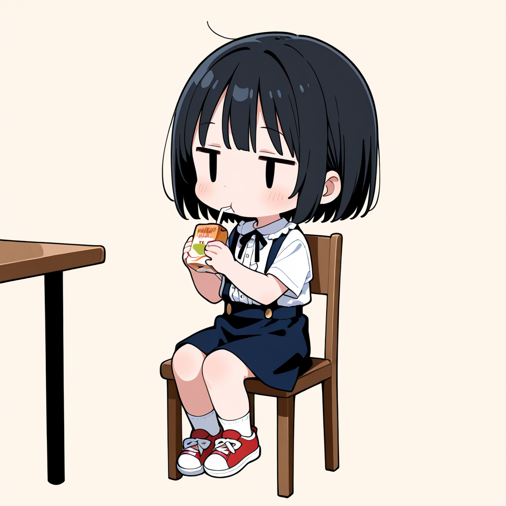 紙パックジュースを飲む