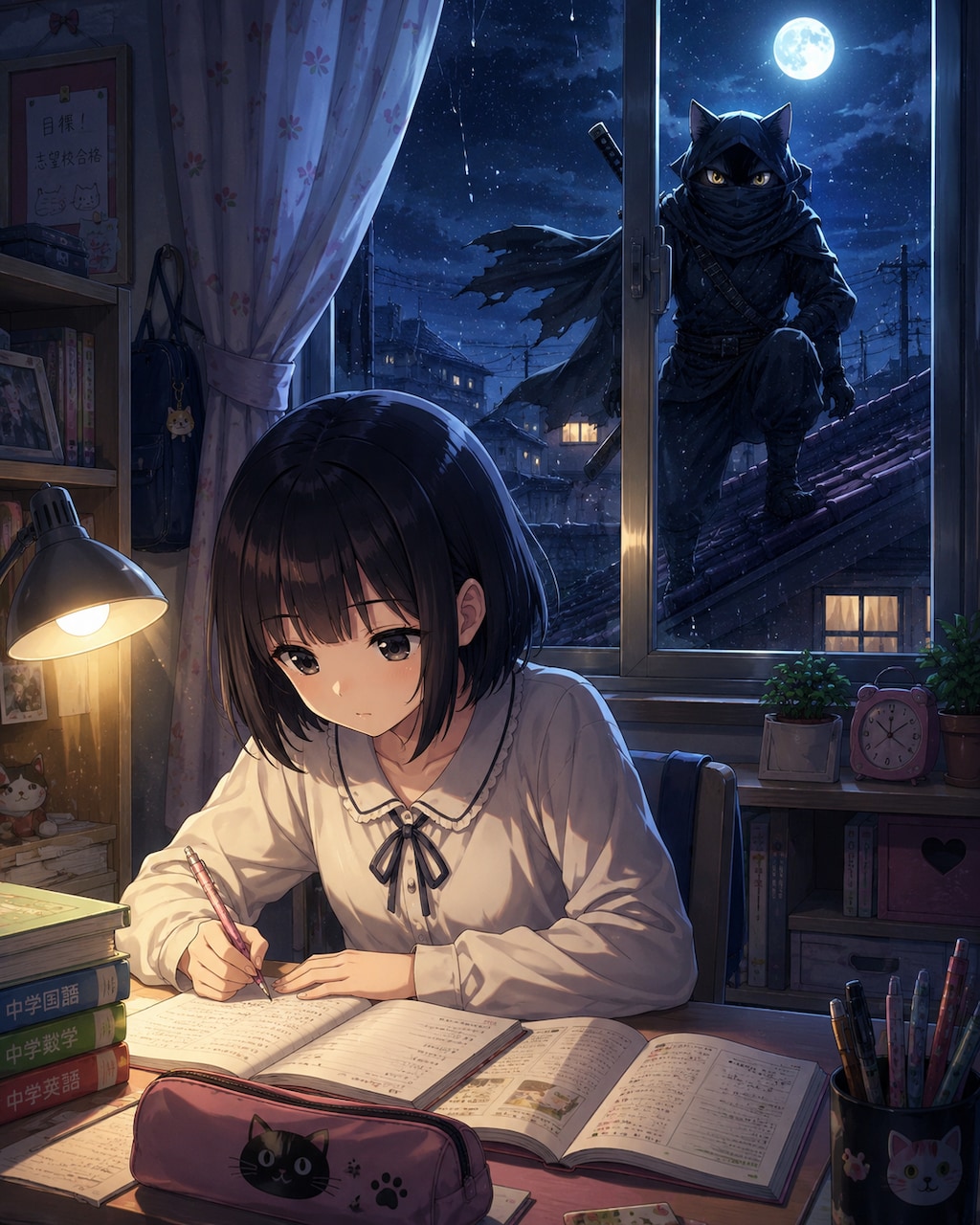猫の忍者に狙われている女の子