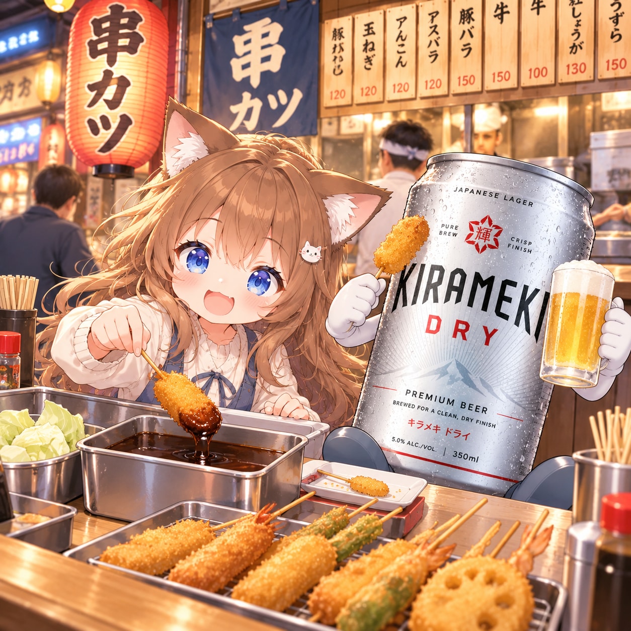 立食いの串カツを食べる小さな女の子 | の人気AIイラスト・グラビア