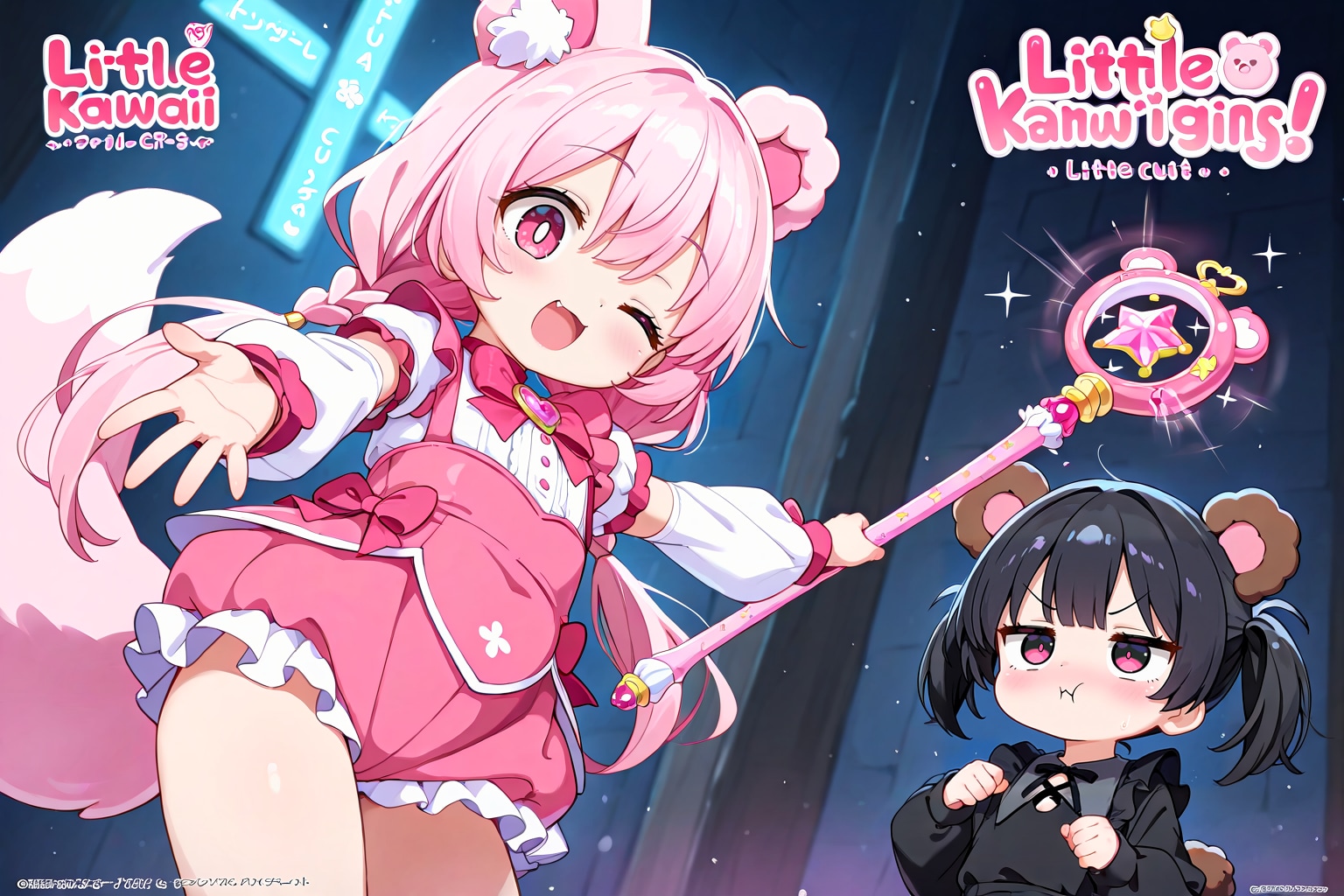 ブラック＆ピンクのケモミミ魔法少女