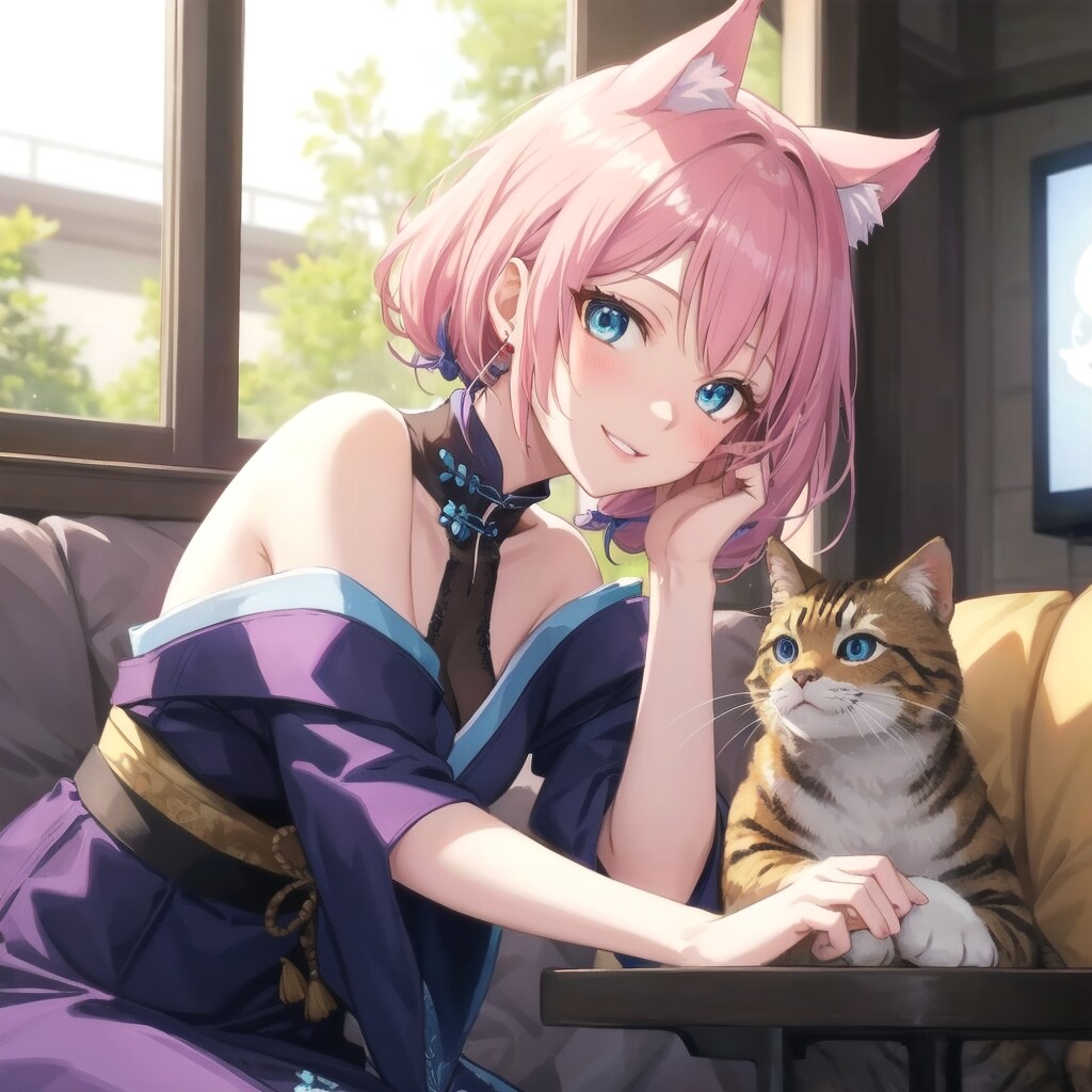 ピンク髪ボブのネコミミ少女 | の人気AIイラスト・グラビア