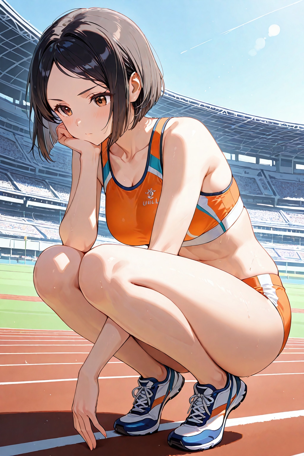 準備運動中に考え込んじゃう女子