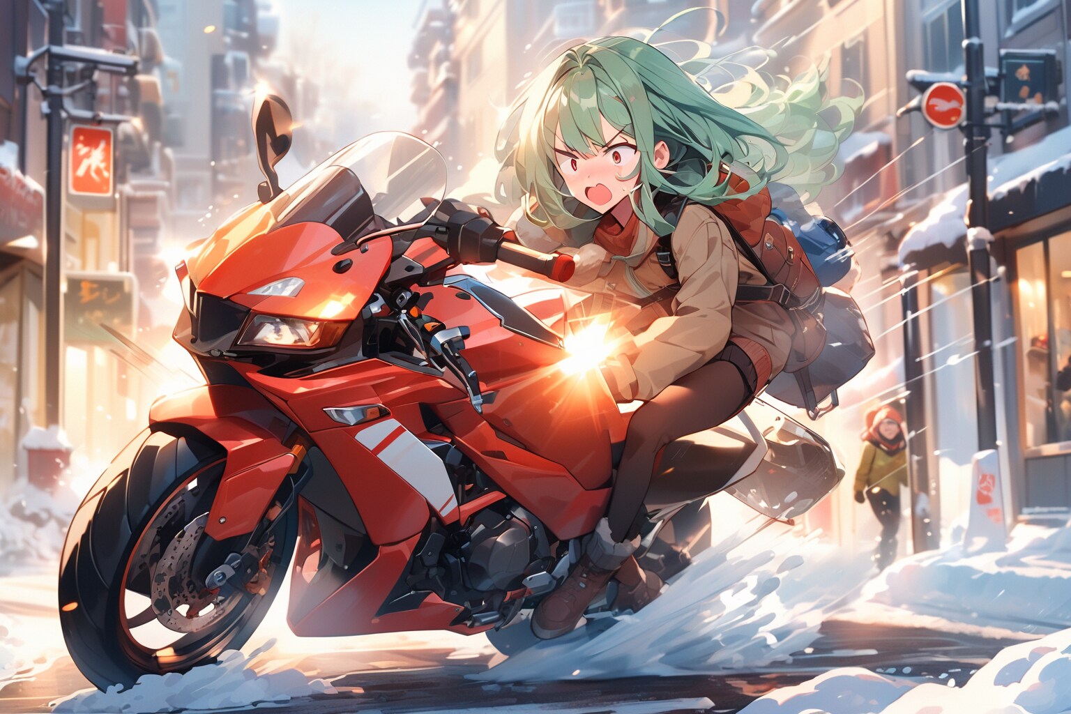 バイクと雪滑りと女の子 | の人気AIイラスト・グラビア