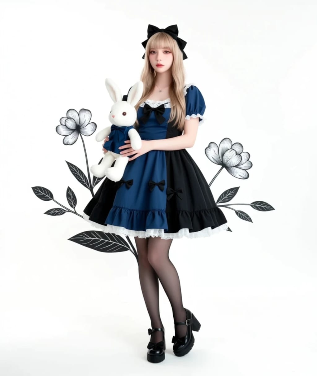 A girl wearing a Gothic Lolita outfit.