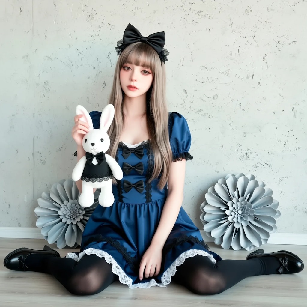 A girl wearing a Gothic Lolita outfit.