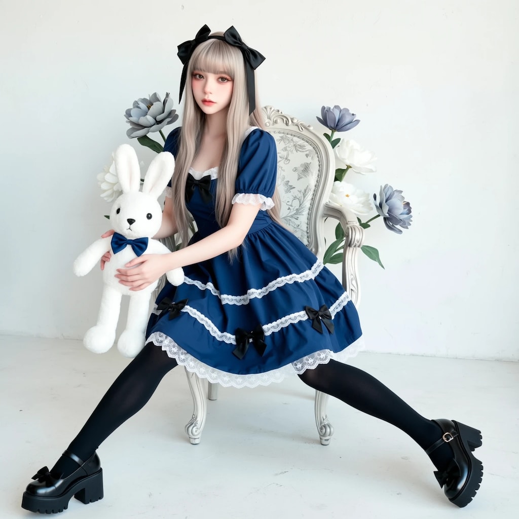 A girl wearing a Gothic Lolita outfit.