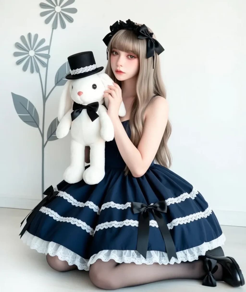 A girl wearing a Gothic Lolita outfit.