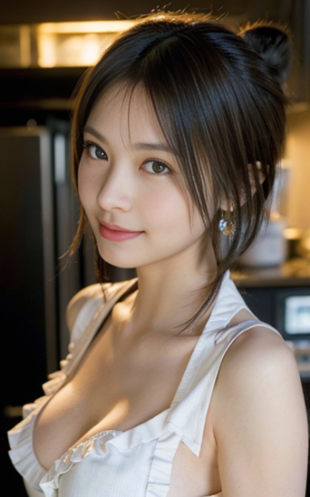 お団子ヘア裸エプロン
