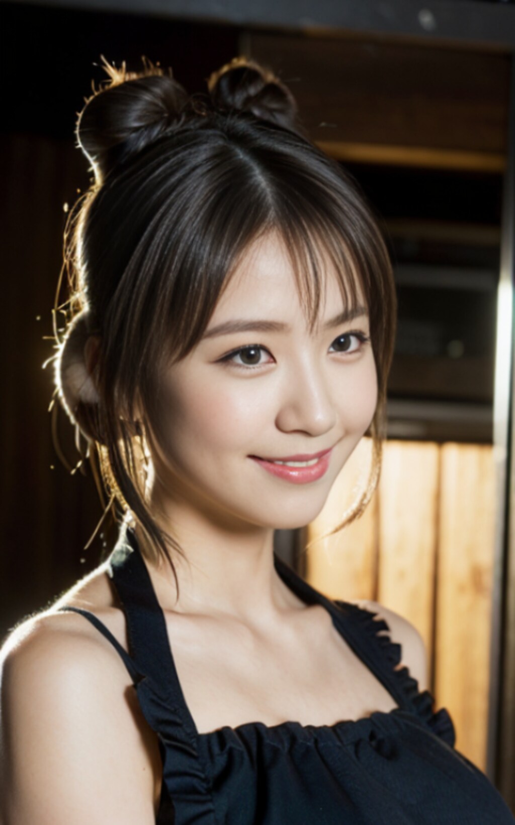 お団子ヘア裸エプロン
