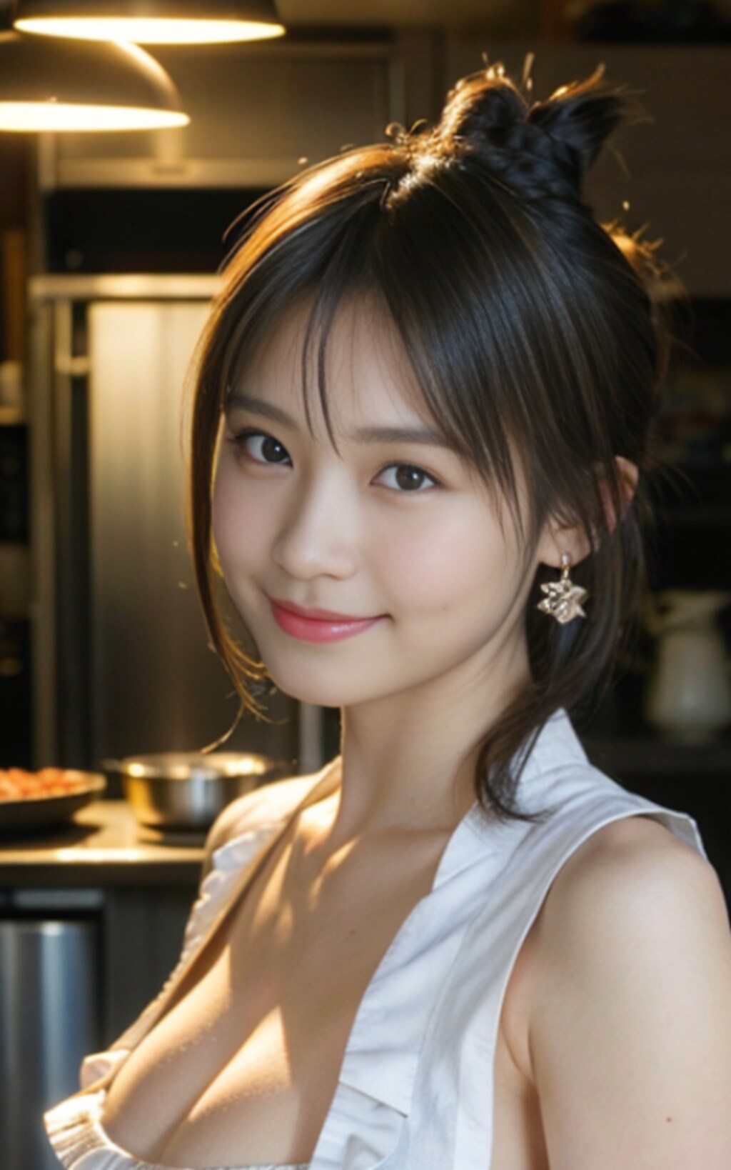 お団子ヘア裸エプロン