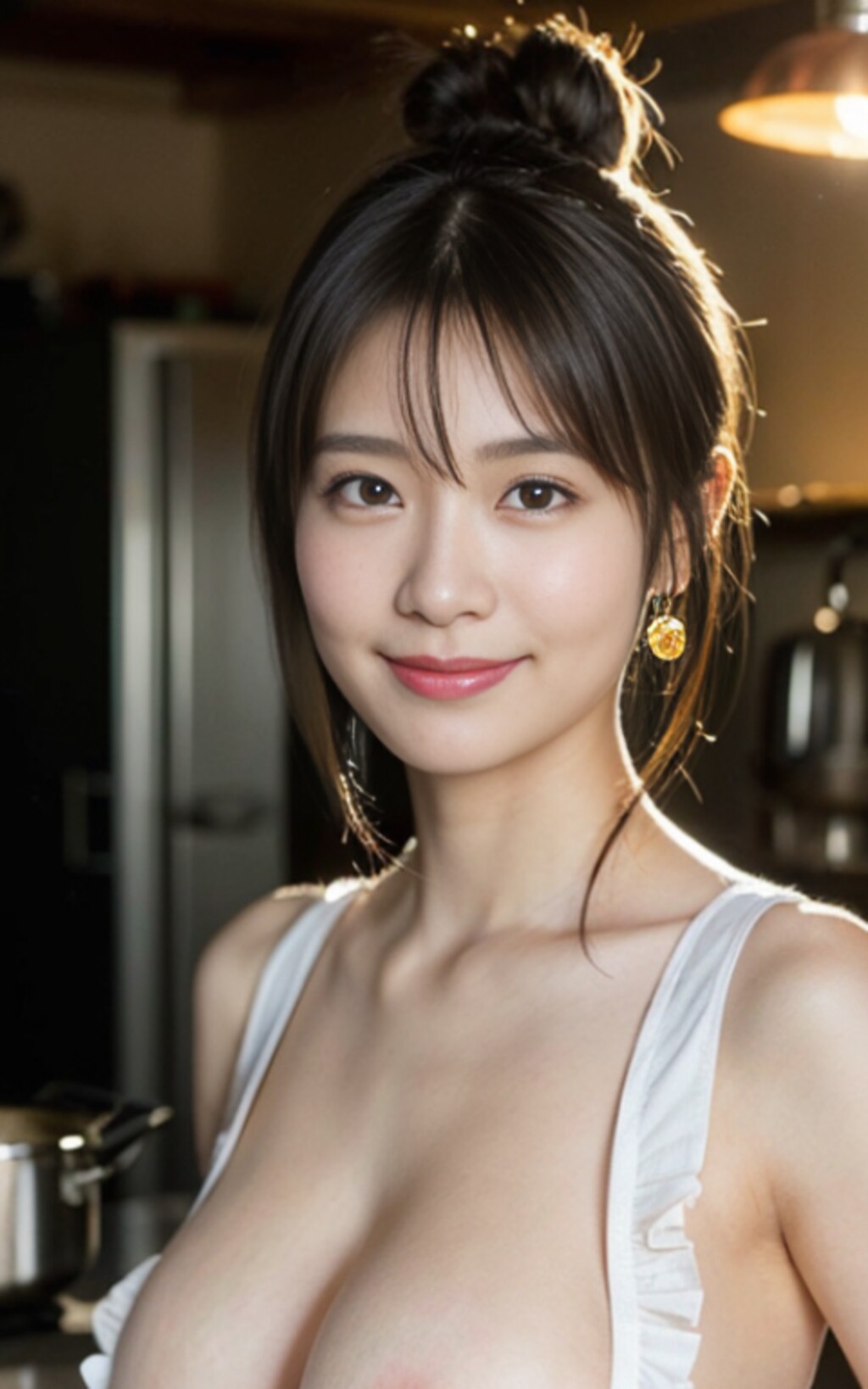 お団子ヘア裸エプロン