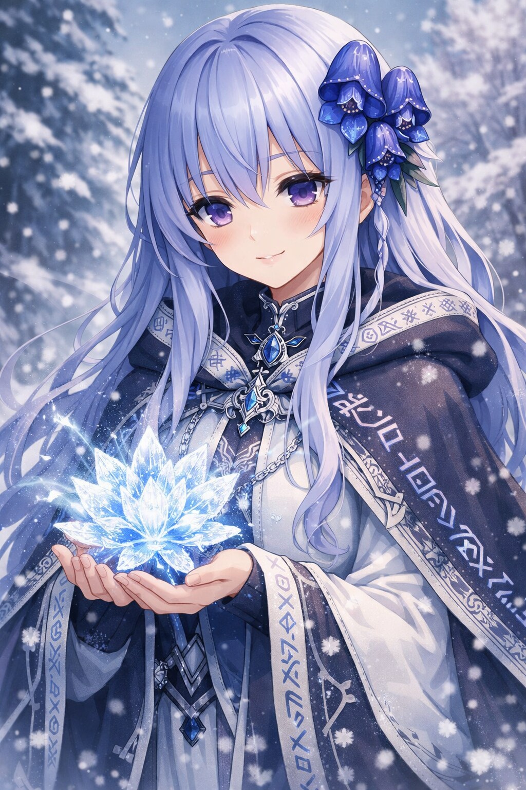 氷のお花を抱える魔導師の女の子