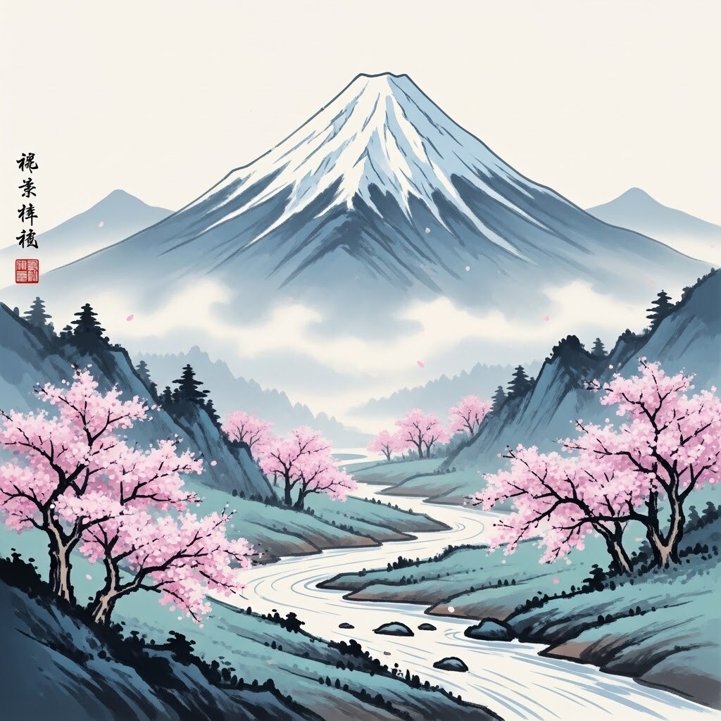 富士（水墨画風） | の人気AIイラスト・グラビア