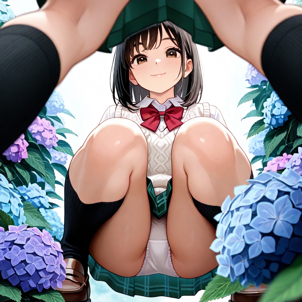 紫陽花と白パンツ