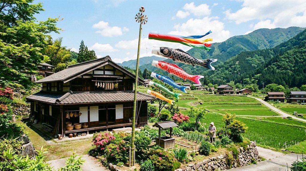 屋根より高い鯉のぼり