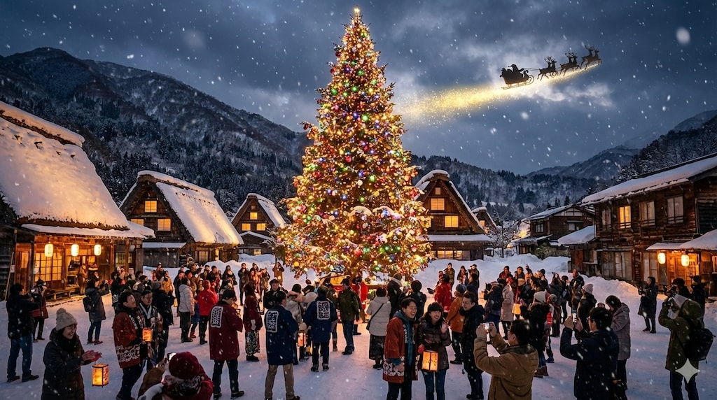 白川郷のクリスマスにサンタが来た！
