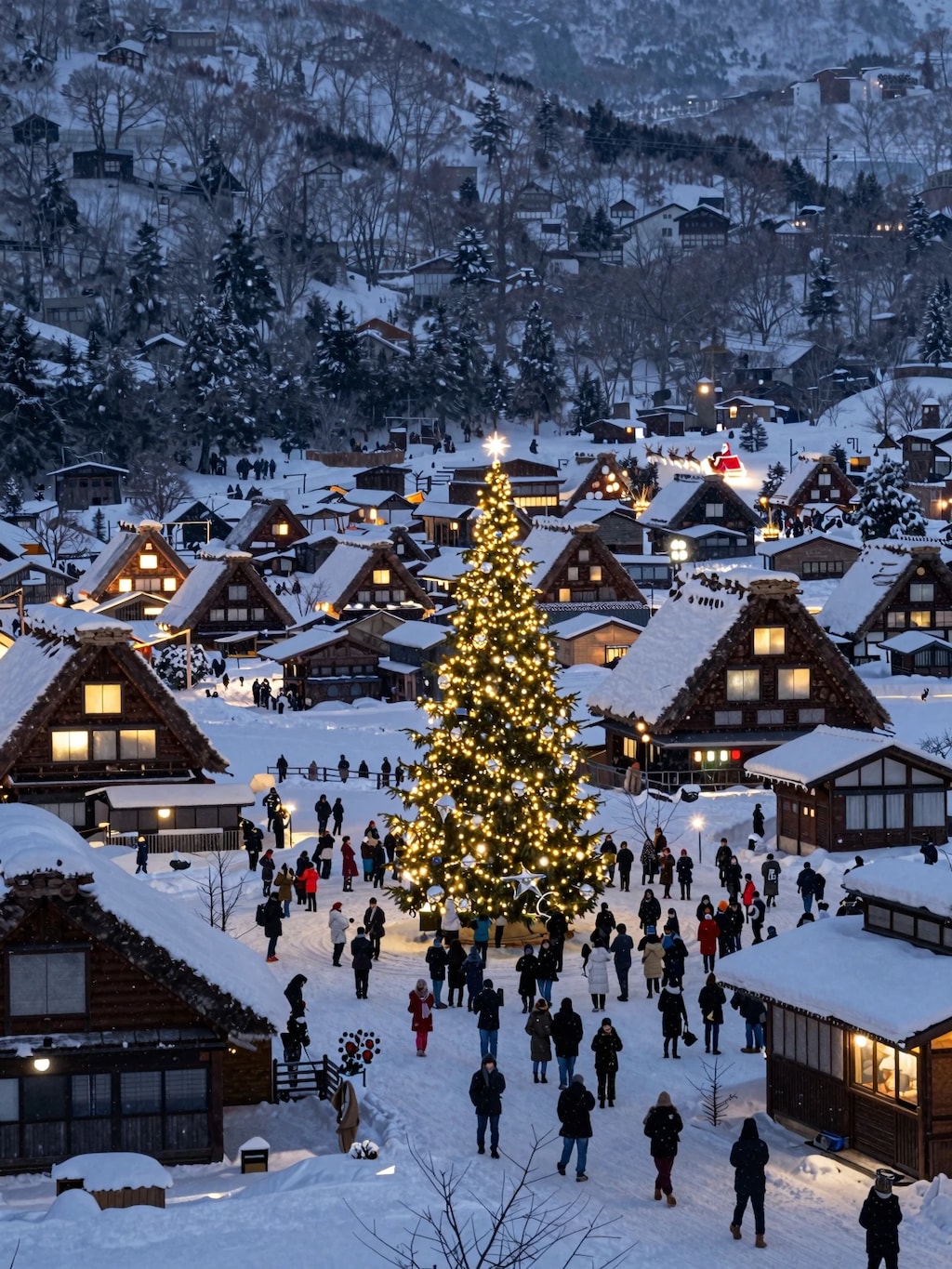 白川郷のクリスマスにサンタが来た！
