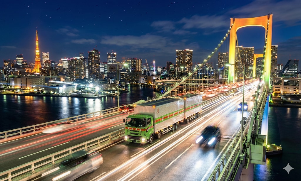 首都高をひた走るダブル連結トラック