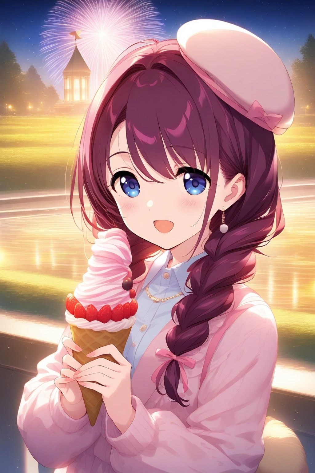 イチゴソフトクリームと宮殿花火