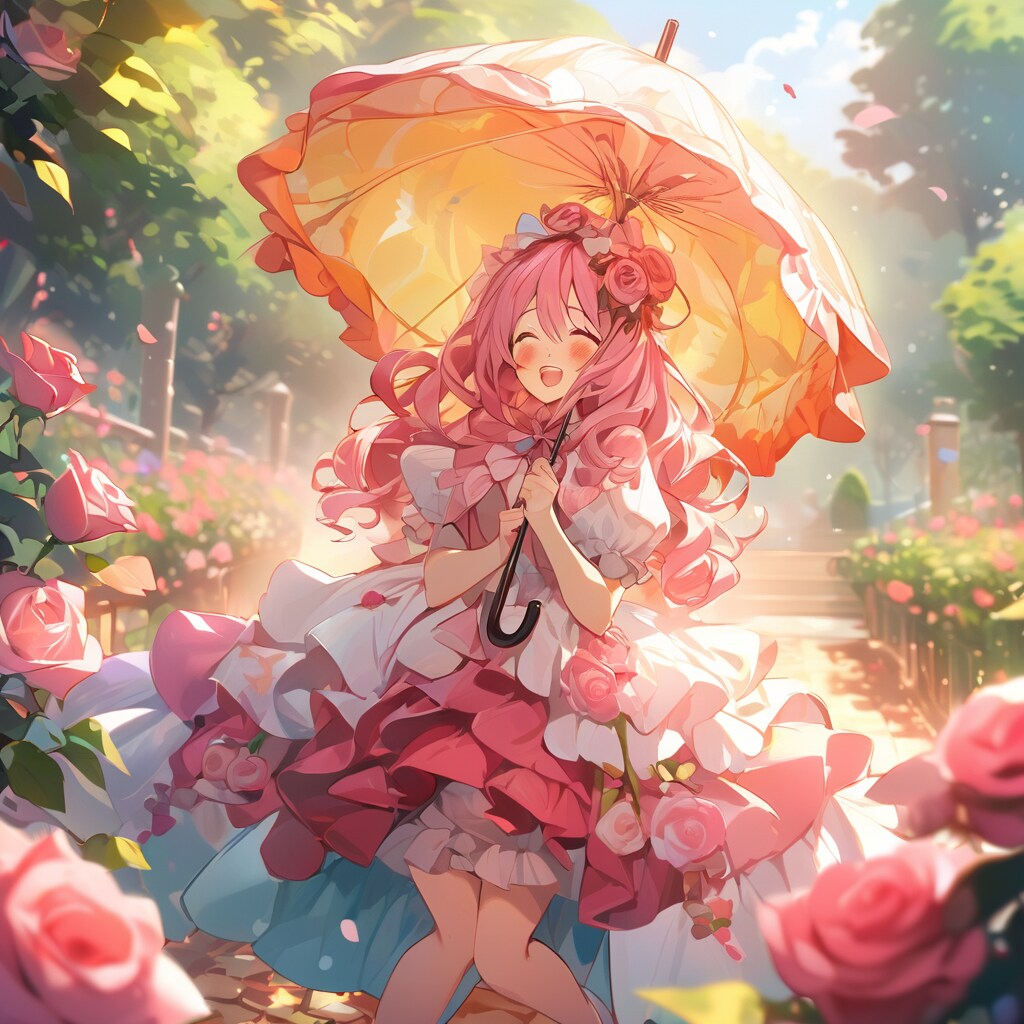 バラ園と少女