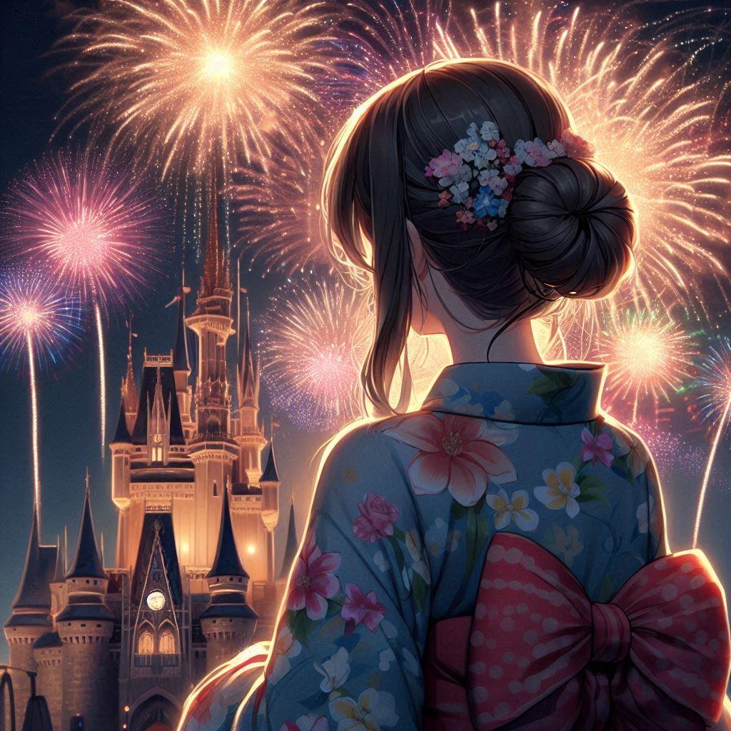 城と花火と