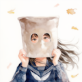 紙袋を被った少女  (水彩画調) 2枚目