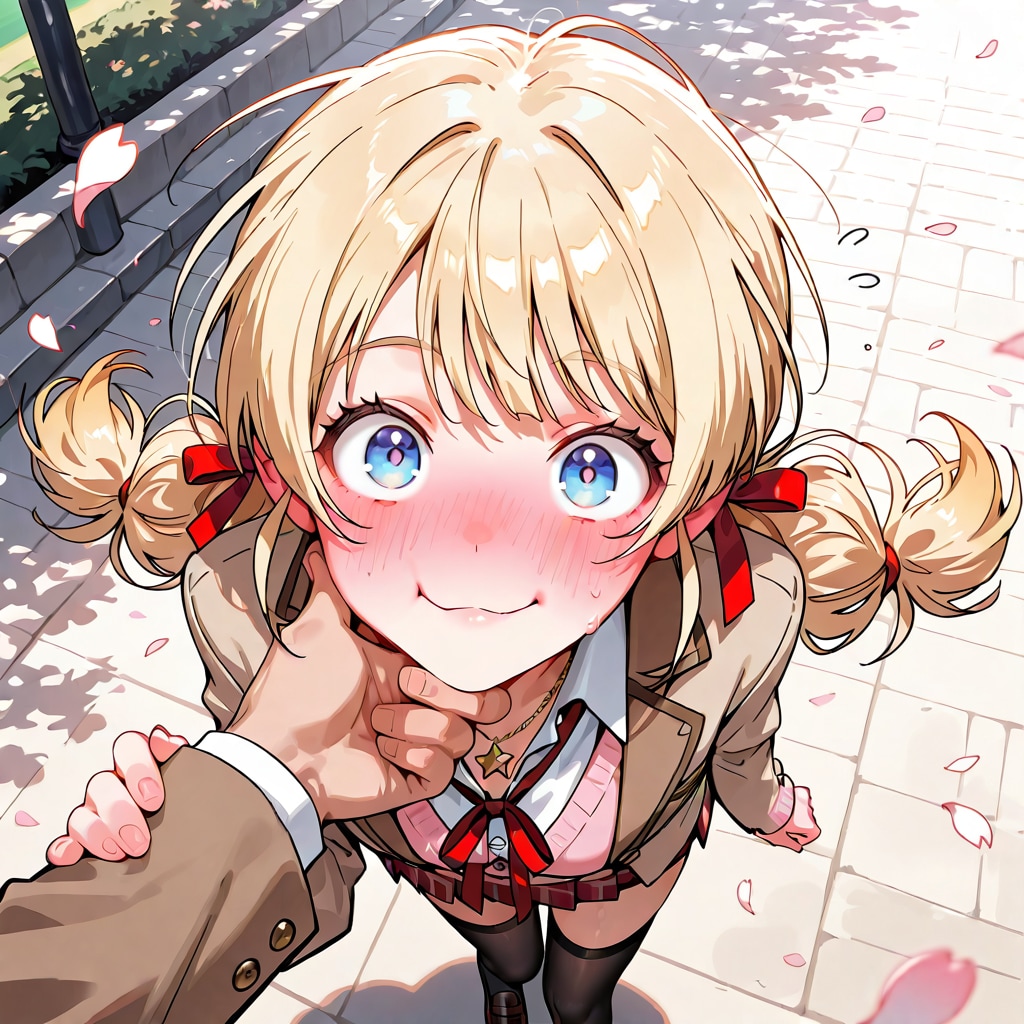 「えっ…！？」金髪ツインテJK莉奈が顎クイされて真っ赤な顔♡😳🌸