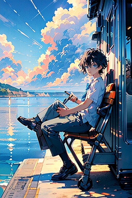 海空駅と少年と携帯 | の人気AIイラスト・グラビア