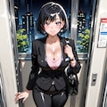 パンツスーツ姿の爆乳女子大生 2枚目