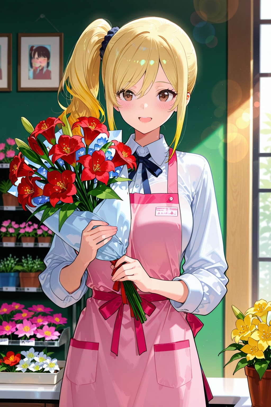 花屋で働くサイドポニーテールちゃん