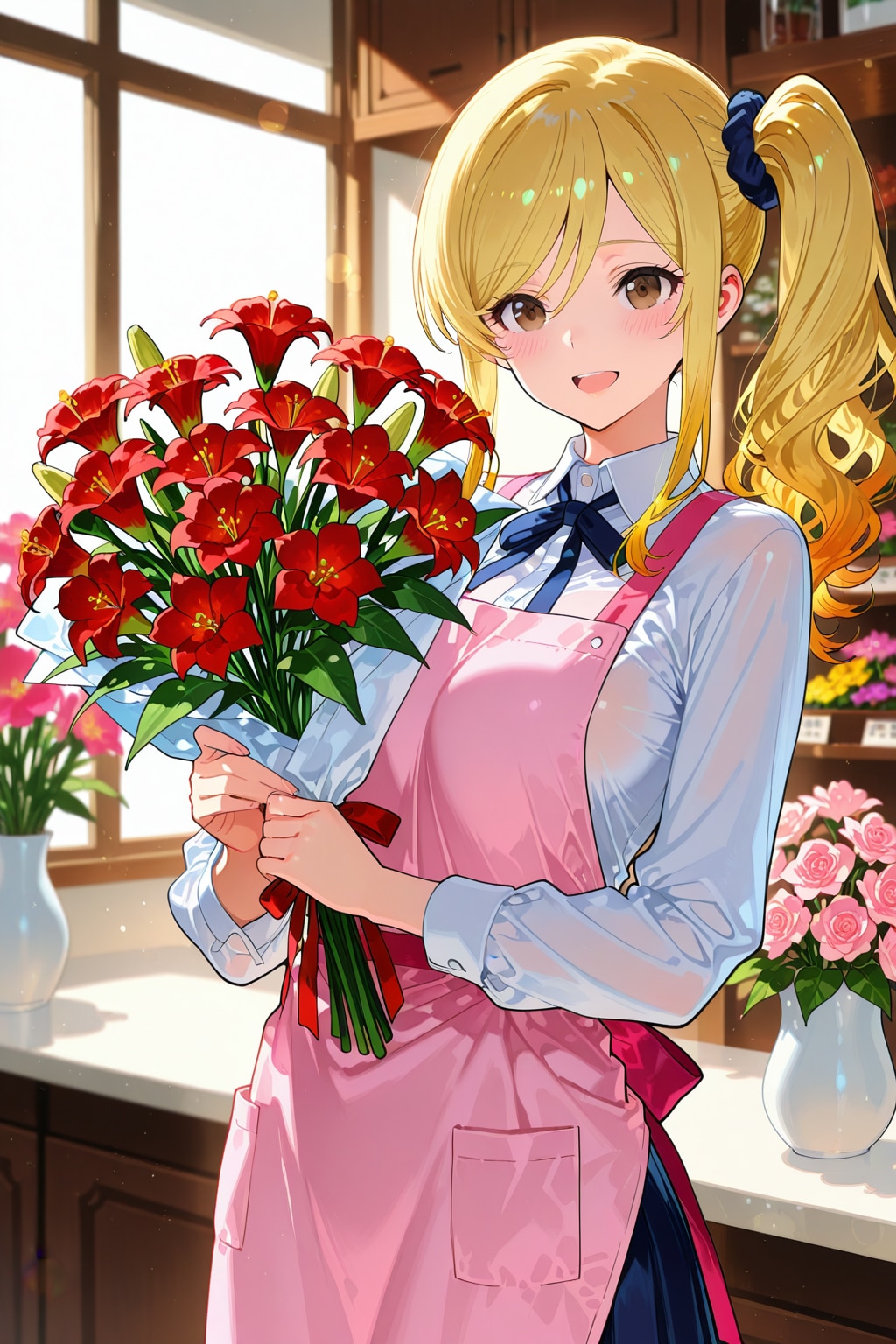 花屋で働くサイドポニーテールちゃん | の人気AIイラスト・グラビア