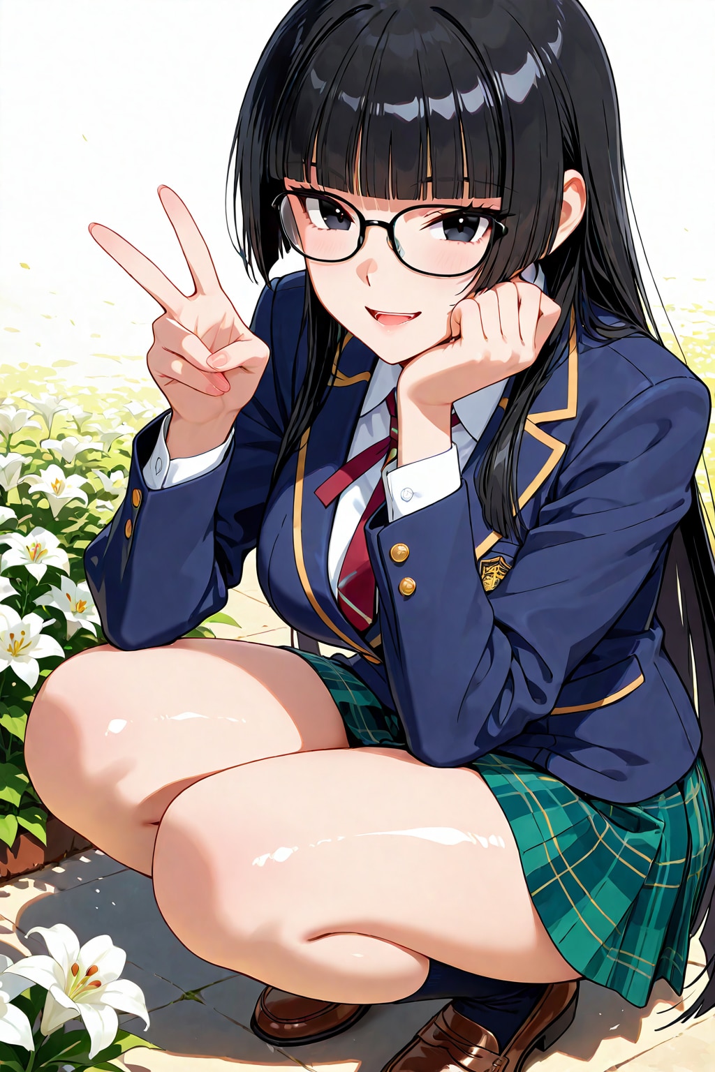 しゃがみピース杏樹