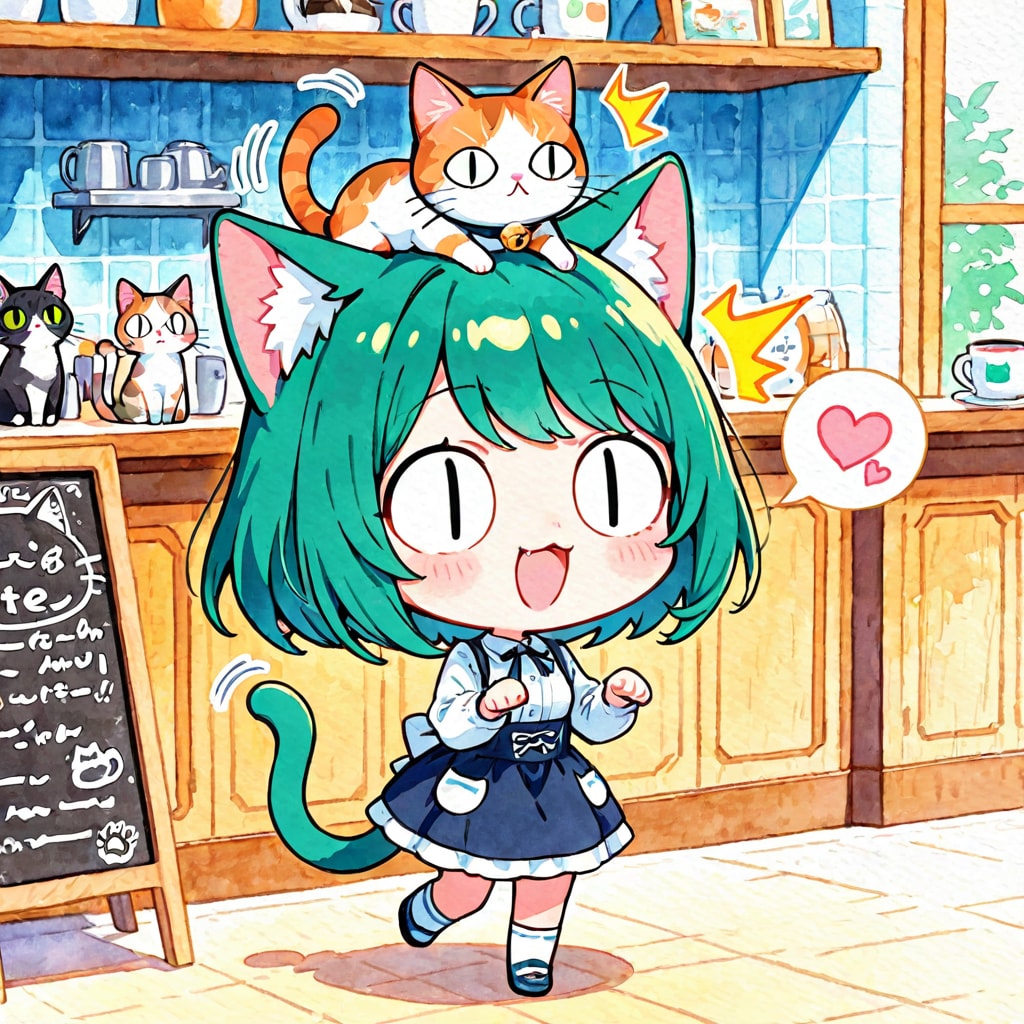 猫と緑髪ちゃん