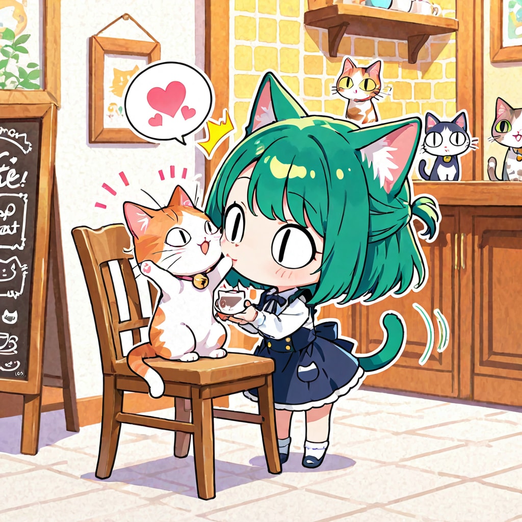 猫と緑髪ちゃん