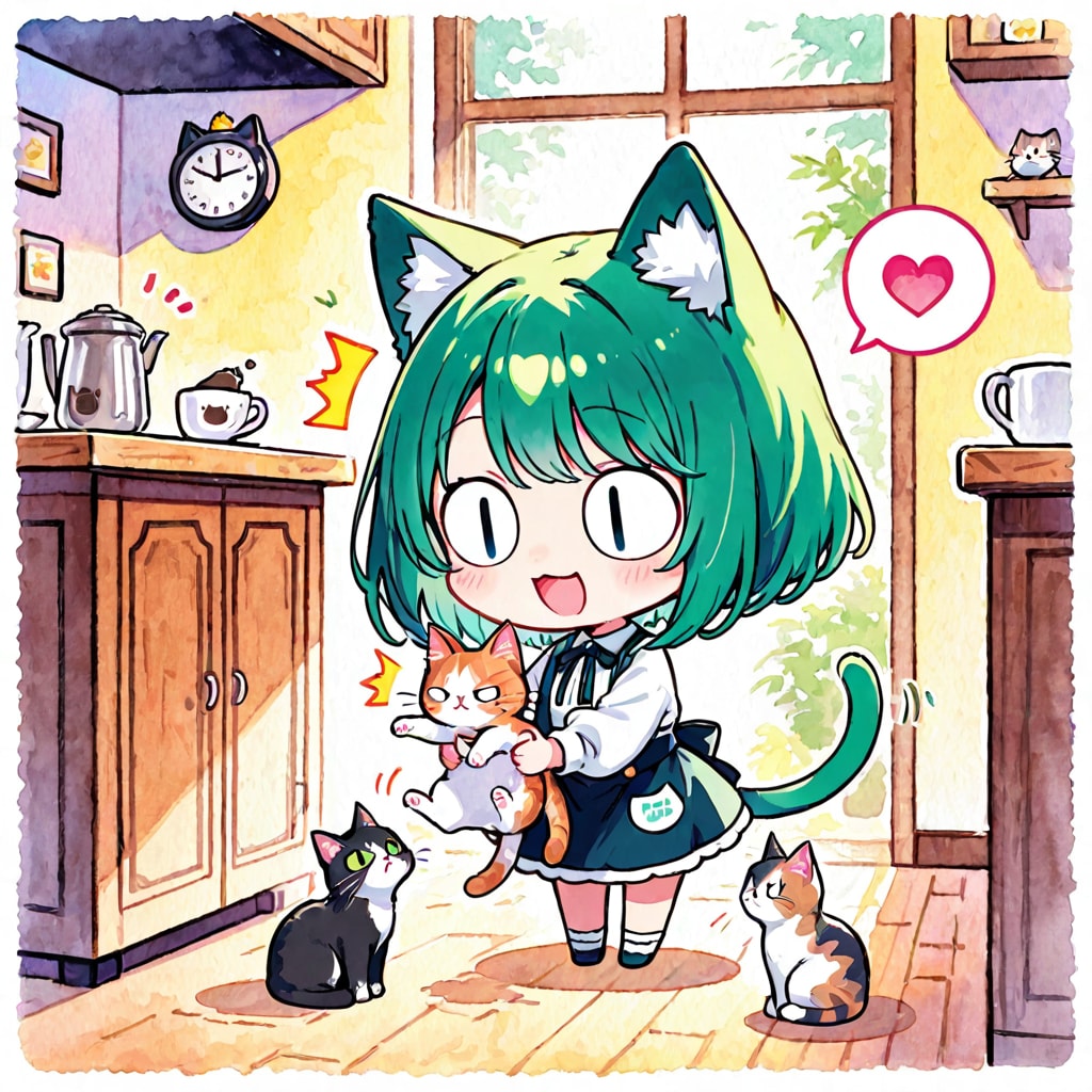 猫と緑髪ちゃん