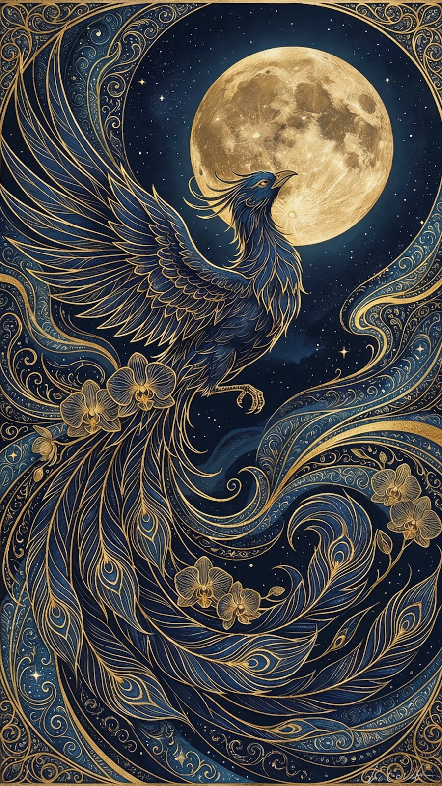 月と踊る蒼きフェニックス／スマホ壁紙アーカイブ | の人気AIイラスト・グラビア