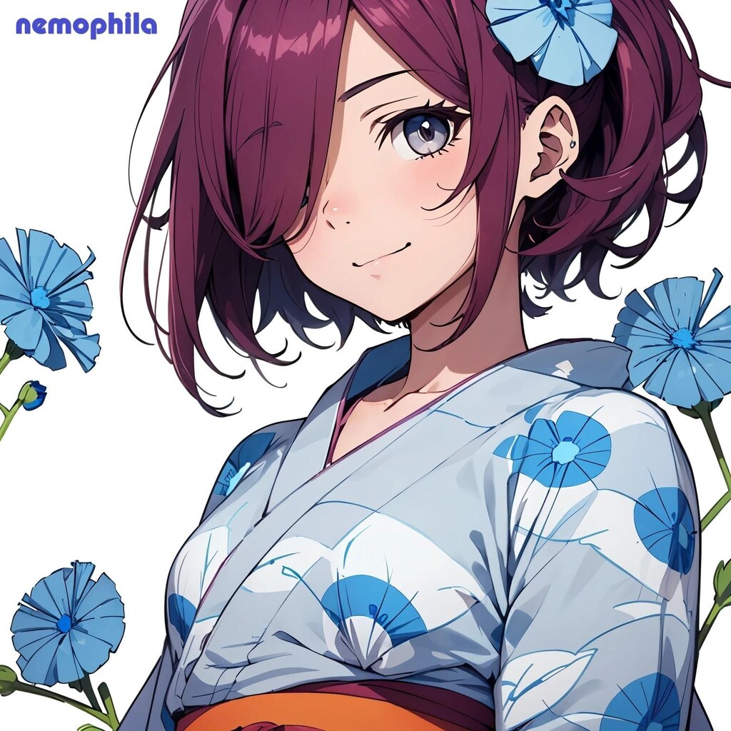 浴衣×青の花５枚