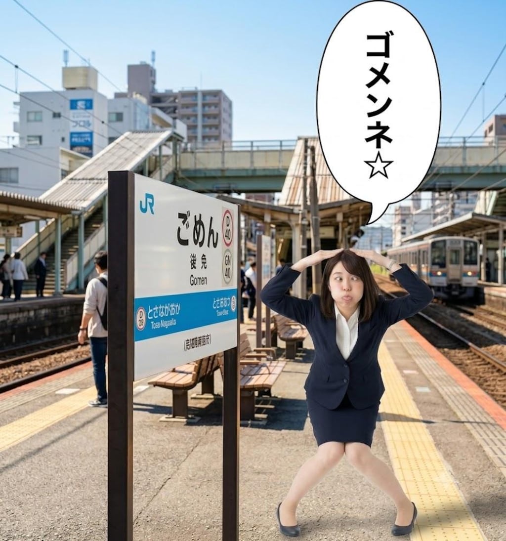後免(ごめん)駅で謝罪