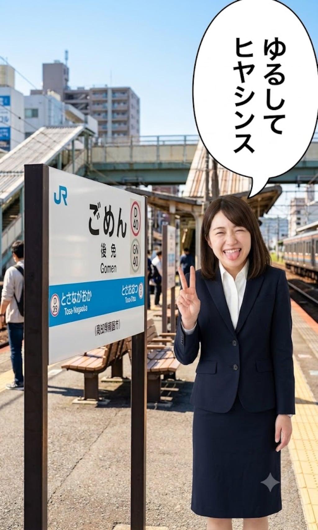 後免(ごめん)駅で謝罪