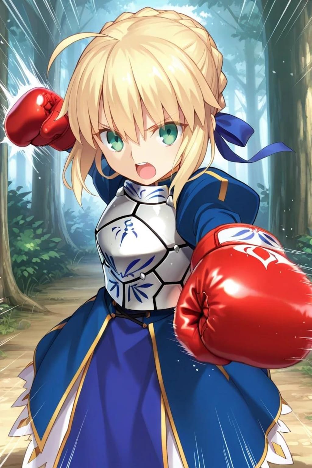 ボクシンググローブを装着したアルトリア・ペンドラゴン