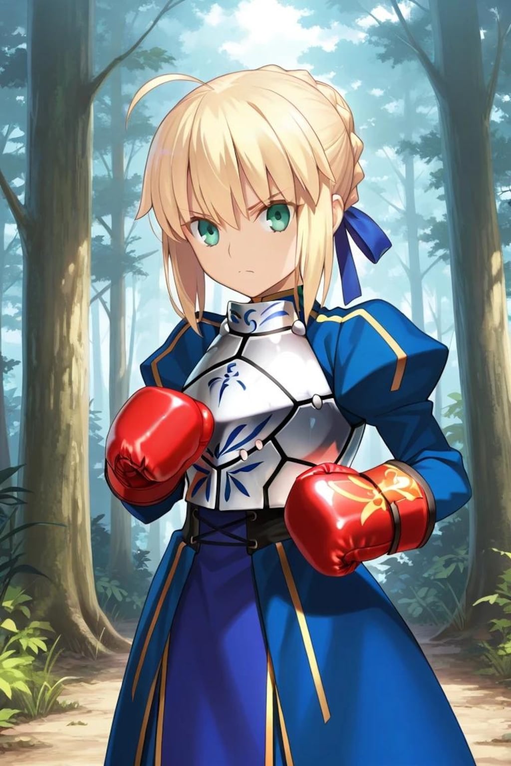 ボクシンググローブを装着したアルトリア・ペンドラゴン