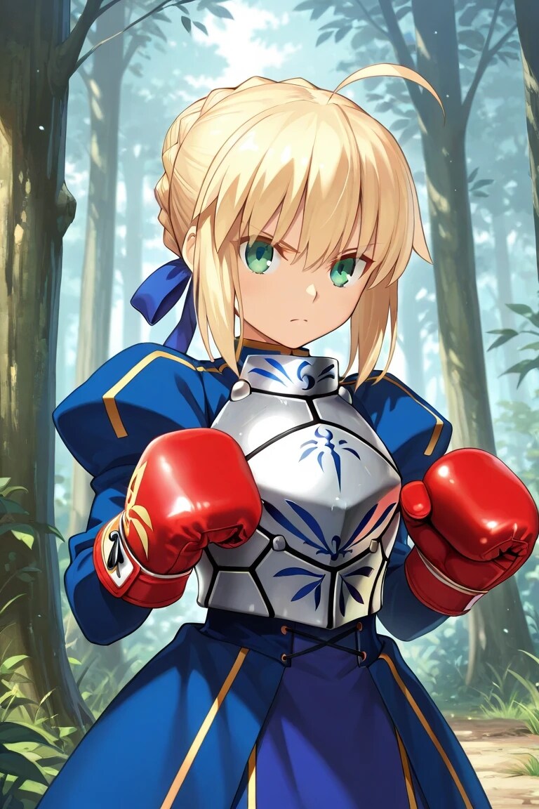 ボクシンググローブを装着したアルトリア・ペンドラゴン